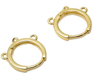 Pendientes de aro redondos de latón con cierre de 3 bucles - Conector de aro para cierre de pendiente - Chapado en oro auténtico de 18 quilates - 15,67 x 15,3 x 2,21 mm - RGP4852