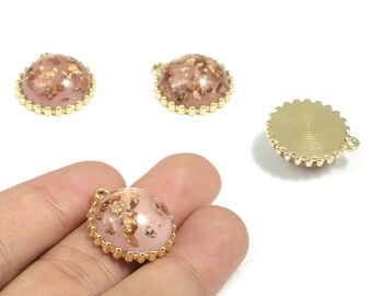 Colgante circular de aleación dorada - Pendientes redondos de aleación con resina - Aleación chapada en tono dorado - Suministros para joyería - 23,01 x 20,69 x 9,16 mm - ZZ1771