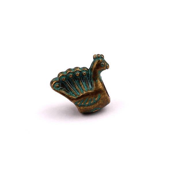 Faux Patina Beads - Peacock Shaped - Alloy Charms - Antique Bronze Tone Necklace - Zinc Alloy Pendant - Jewelry Supplies - 15x8mm ZZ1109