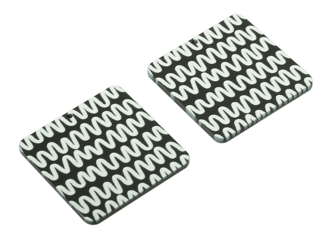 Acrylic Wavy Square Earring Charm White Wave Black Square Etsy