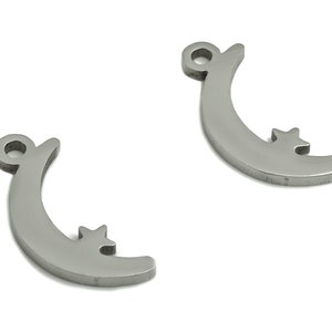 Stainless Steel Crescent Star Earring Charms - Stainless Steel Moon Pendant - Jewelry Making Supplies - 13.71x6.06x0.95mm - SS1304