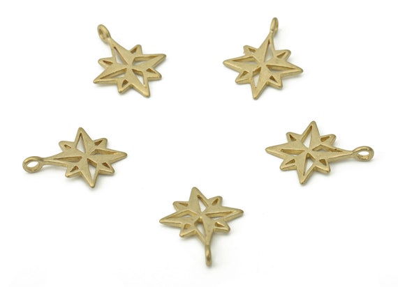Brass Compass Earring Charms - Raw Brass Star Pendant - DIY Jewelry Making Supplies - 13.94x10.95x0.83mm - PP5276