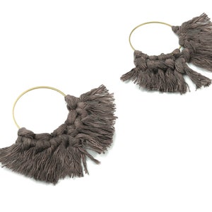 Tassel Earring Charms - Handmade Cotton Macrame Earrings - Raw Brass Hoop - Fringe Earrings - luxe Fan tassel - 92x81x5.85mm - TS1131-64