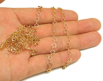 Mässingsstjärnkedja - Ministjärnlödd kedja - Armbandskedja - Ihålig stjärnkedja i mässing - 18K äkta guldplätering - 5,2x5x0,92 mm - RGP6742