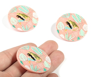 Acrylic Round Earring Post - Acrylic Leopard Round Earring Stud - 316 Stainless Steel - Jewelry Supplies - 40.31x40.31x2.51mm - AC2167