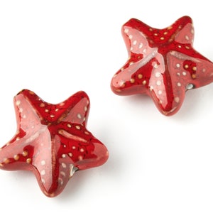 Glazed Ceramic Star Beads - Carved Beads - Handmade Beads - Necklace Beads - Connectors Beads - 41.84x41.84x17.54mm - NS1029