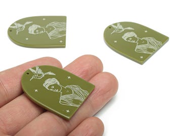 Acrylic Domed Bird Planet Earring Charms - Acrylic D Woman Star Pendant - Jewelry Supplies - Color Code: A810 - 37.8x30.8x2.5mm -AC2401-A810