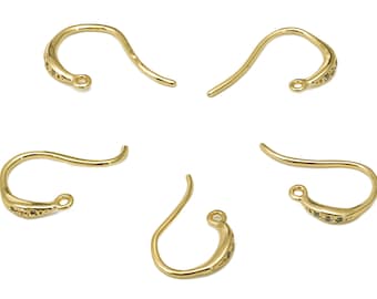 ジルコン付き真鍮製イヤリングフック - ループ付き真鍮ワイヤー