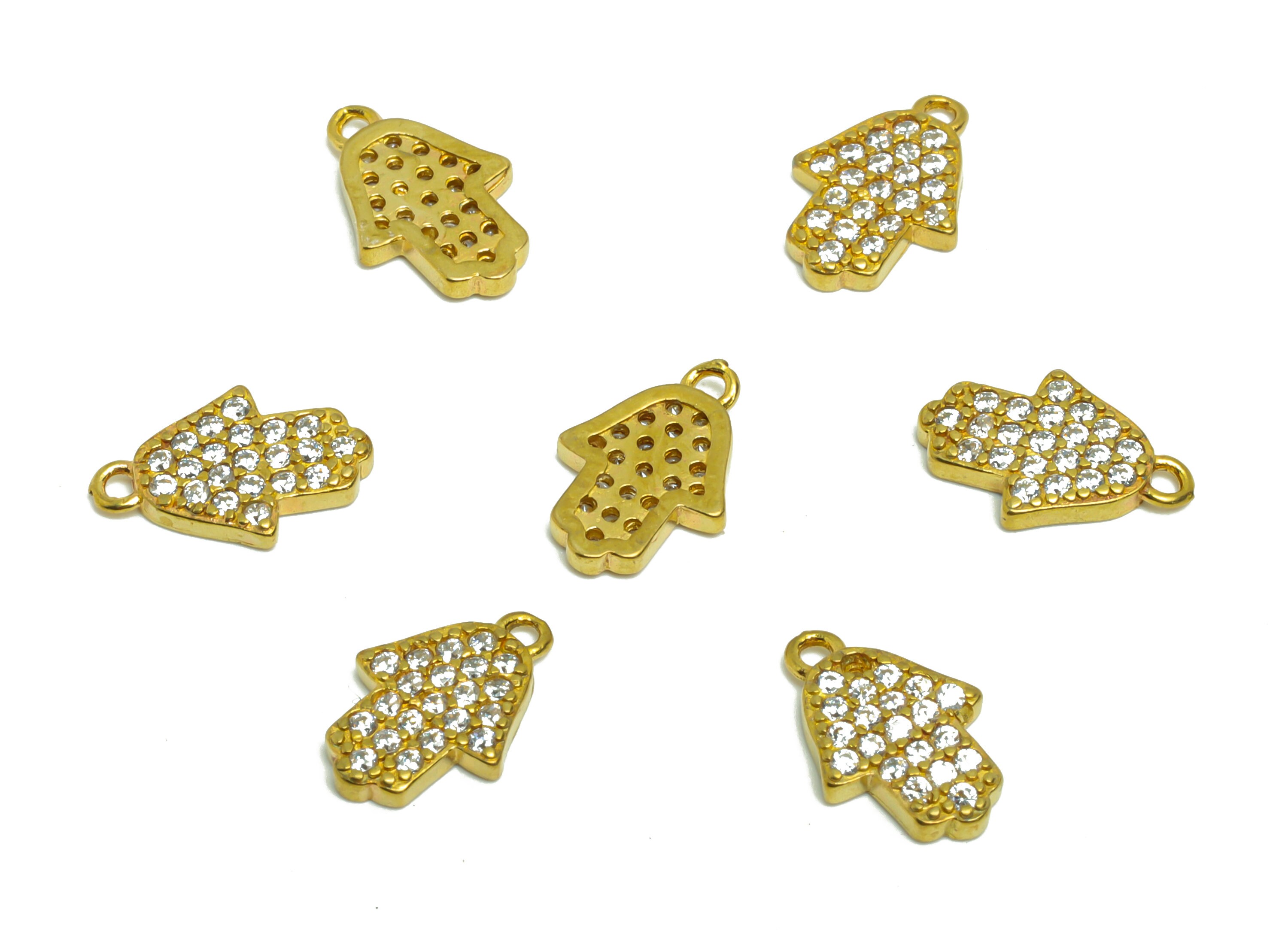 Brass Hamsa Earring Charm - Raw Brass Hand Pendant - Brass