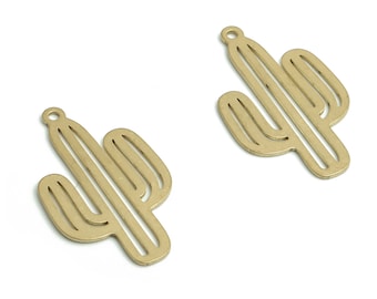 Kaktusörhängen i mässing - Kaktushänge i rå mässing - Smyckestillverkningstillbehör - 22,03x13,16x0,63 mm - PP4790
