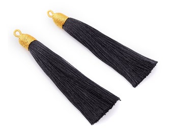 Silky Tassels with Loop Charms - Silky Tassels Earrings and Pendant - Boho Earrings - Earring Accessories - 84.37x9.59mm - TS1015