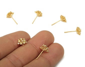 Messing Mini Blume Ohrring Post mit Zirkon - Lange Blume Ohrstecker - 925 Silber Ohrstecker - 18K echt vergoldetem Messing - 8.98x8.98x4.8 mm - RGP5142