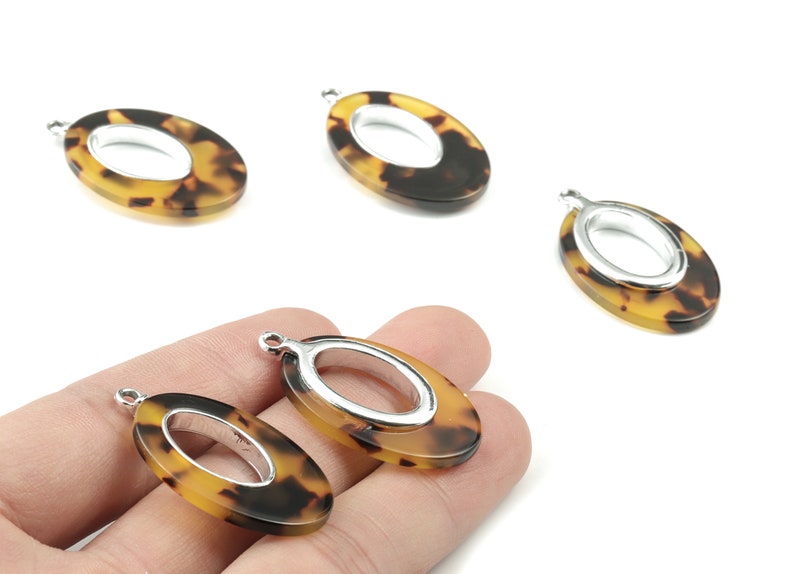 AC1183-A02S Silver Alloy Frame Tortoise Shell Charms 35.7x21.73x4.15mm Tortosise Marquise Pendant Acetate Alloy Drop Earring Charms