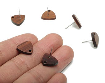 Natural Wood Triangle Earring Stud - Triangle Earring Post - 316 Surgical Stainless Steel - Jewelry Supplies - 14.4x13.3x2.6mm -BB1169