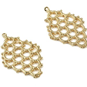 Brass Rhomboid Earring Charms - Gold Rhomboid Pendant - 18K Real Gold Plated Brass - Jewelry Supplies - 29.11x19.35x1.3mm - RGP2555