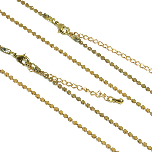 2mm Finished Flat Ball Chain - 42.5+6CM  Beaded Chain Pellet - Flat Round Chain - Raw Brass Chain Finished - Flat Ball Necklace - CC1265