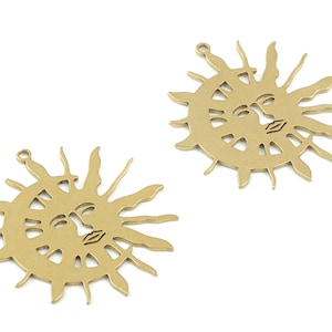 Sun Crescent Pendant - Raw Brass Sun Face Moon Earring Charms - Jewelry Making Supplies - 30x29x08mm - PPM3654