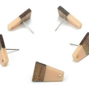 Natural Wooden Trapezoid Earring Stud - Resin Trapezoid Earring Post - 316 Surgical Stainless Steel Stud - 18.06x12.42x2.81mm - BB1136A