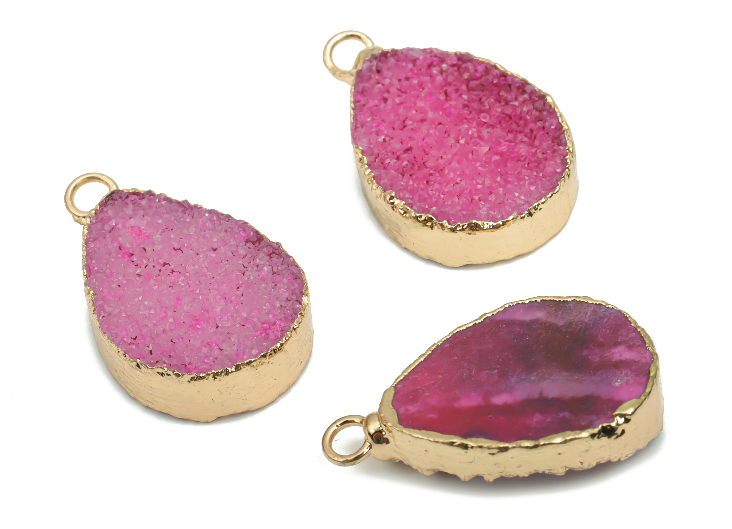 Dyed Quartz Crystal Earring Charms - Brass Drop Pendant