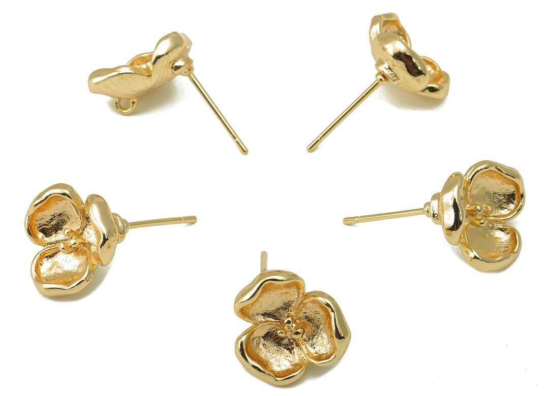 Brass Flower Earrings Stud Waterlily Earring Post With Loop Etsy