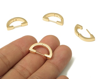 Brass Hoop Huggie Earring - Chunky Gold Semicircle Earring Clasp - Minimalist Earring - 18K Real Gold Plating - 20.54x11.84x2.28mm - RGP5202