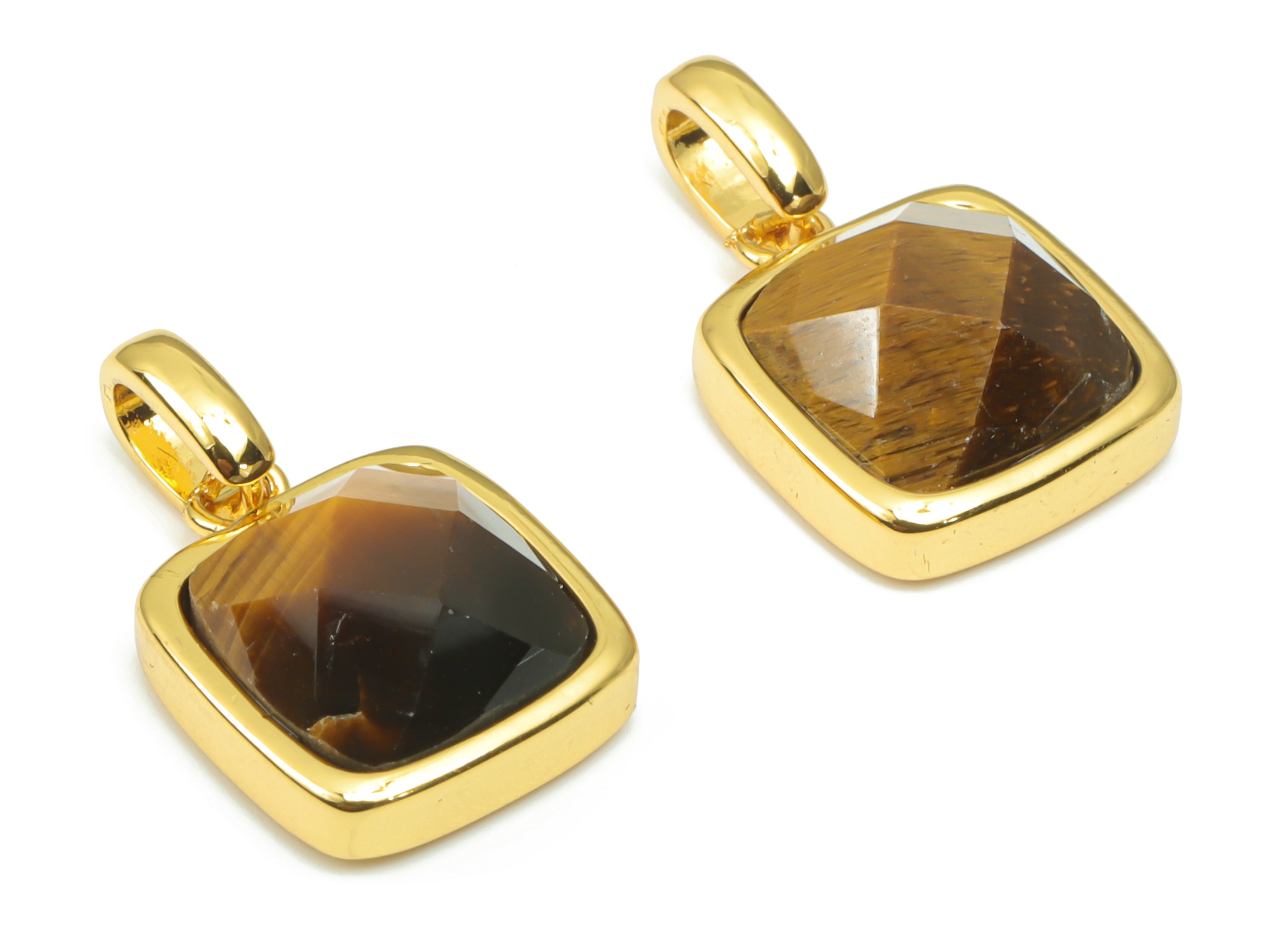 アクセサリー Few Tiger's-eye Faceted Square Earring Charms - 11mm Natural