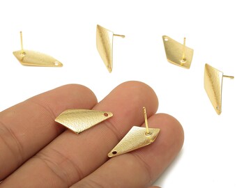 Brass Rhombus Earring Posts - Brass Diamond Stud - Stainless Steel Stud - 18K Real Gold Plated Brass Post - 21.64x11.8x0.67mm - RGP5185