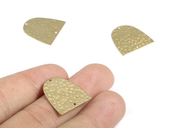 Brass Hammered D Earring Connector - Raw Brass D Earring Charms - 2 Holes - Jewelry Making Supplies - 20.02x19.96x0.48mm - PP3871