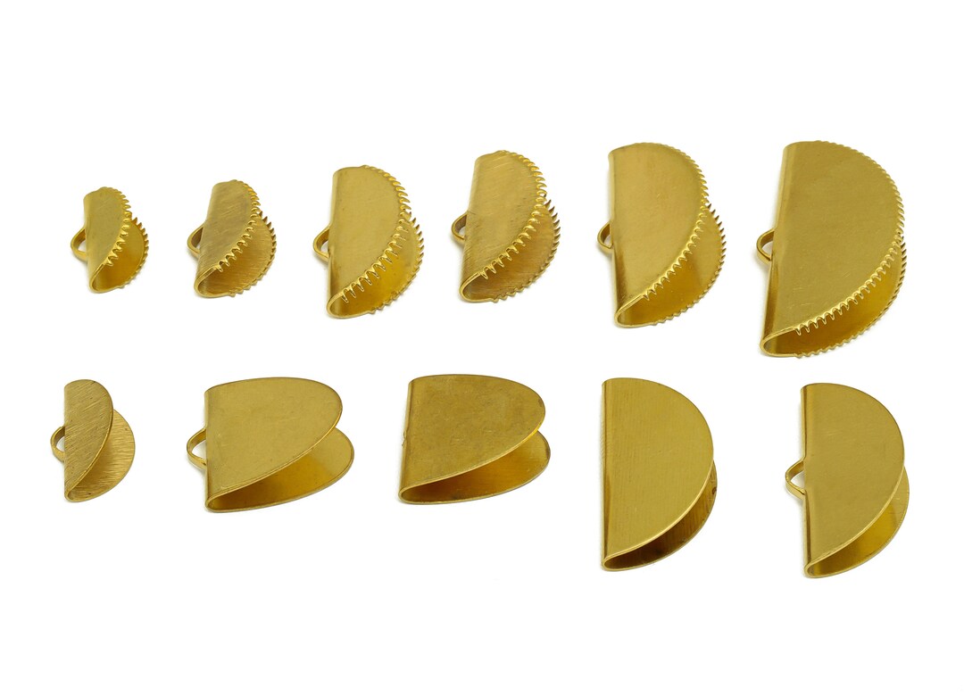 Brass Ribbon Crimps - Textured Raw Brass Pendant - Raw Brass Semicircle ...