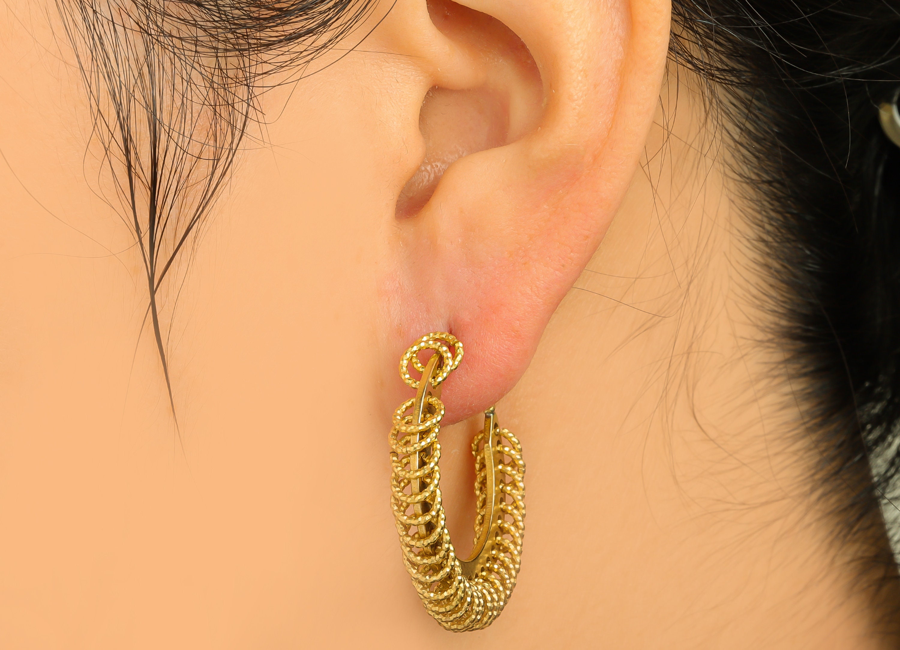 Brass Hoop Earring - Raw Brass Intricate Gold Hoop Earring
