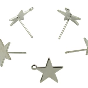 Brass Star Earring Post - Brass Stud With Loop - Stainless Steel Stud - 18K Real White Gold - Star Post - 13.78x12.81x1.09mm -RGP5178S