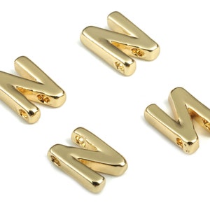 Brass Capital Letter N Charm – Bracelet Initial Beads – Brass Necklace Charms – 18k Gold Plated Alphabet Beads–8.26x5.54x1.87mm – RGP2854N