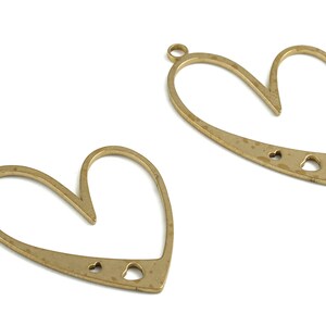 Brass Heart Earring Connector - Raw Brass Heart Charms - Earring Findings - Jewelry Supplies - 30.03x22.53x0.92mm - PP3728