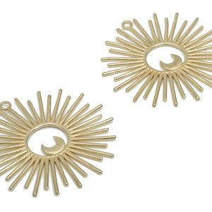 Brass Sun Crescent Earring Charms - Raw Brass Sun Moon Pendant - Jewelry Making Supplies - 36.4x35.82x0.97mm - PP5134