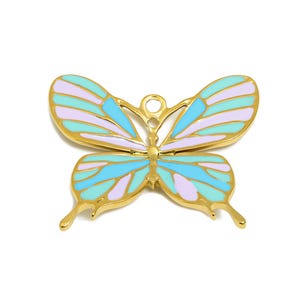 Steel Butterfly Charms - Enamel Colorful Butterfly Pendant - Artistic Butterfly Necklace Pendant - Gold Tone Vacuum Plated -36x31x4mm-SS1499