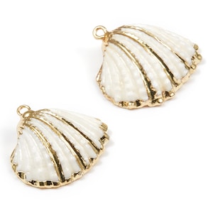 Mussel Shell Charms - Seashell Earrings and Pendant - Gold Tone Plated Earrings - 1 Hole - 31.49x28.24x2.27mm - SF1083