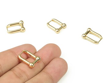Messing U-Form Geometrische Ohrringe - Chunky Gold Creolen - Messing Ohrstecker - 18k echt vergoldeter Messing Bolzen -17.75x13.67x2.52 mm-RGP3361