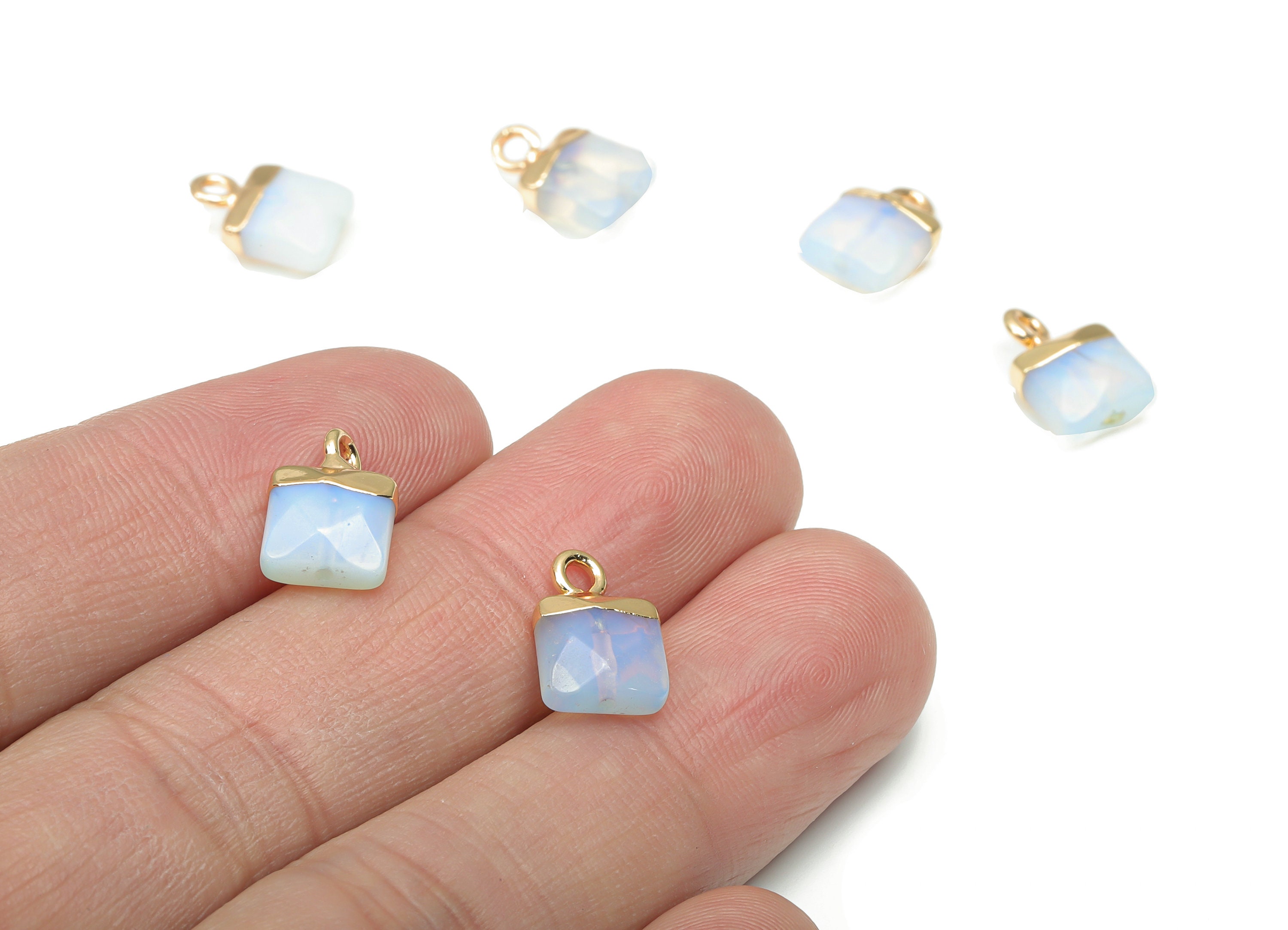 Opalite Faceted Square Earring Charms Brass Square Pendant Opalite Faceted Square Earring Charms Brass Square Pendant
