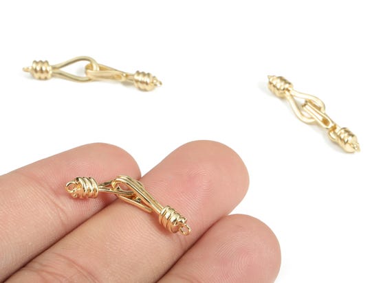 Sterling Gold Hook - 18K Real Gold Plated Brass - Thicken Hook Clasps - Eye Connector - Clasp Connector for Pendant - 31.26×6×4mm - RGP3053