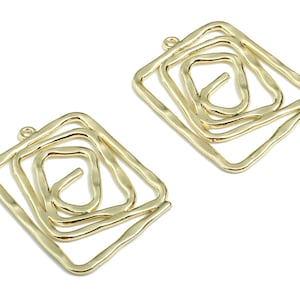 Alloy Rectangle Earring Charms - Gold Alloy Rectangle Pendant - Gold Tone Plated Alloy - Jewelry Supplies - 33.29x25.77x1.54mm - ZZ1712