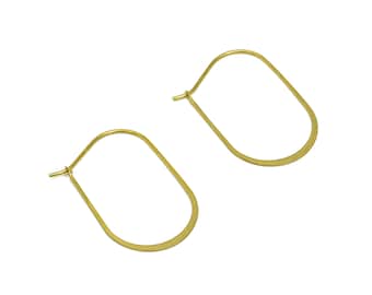 30mm Brass Oval Wire Hoop Earring - Raw Brass Hammered Geometry Wire Earring - Brass Hammered Ear Wire Hoop - 30x18x0.8mm - PP10374-30