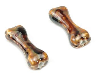 Glazed Ceramic Dog Bone Beads - Carved Bone Beads - Handmade Beads - Bracelet Making Beads - Connectors Beads - 33.48x13.57x9.96mm - NS1816