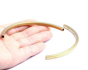 Raw Brass Tube - Raw Brass Square Shaped - Raw Brass Curved Tubes - 94x35x4mm - PP1180