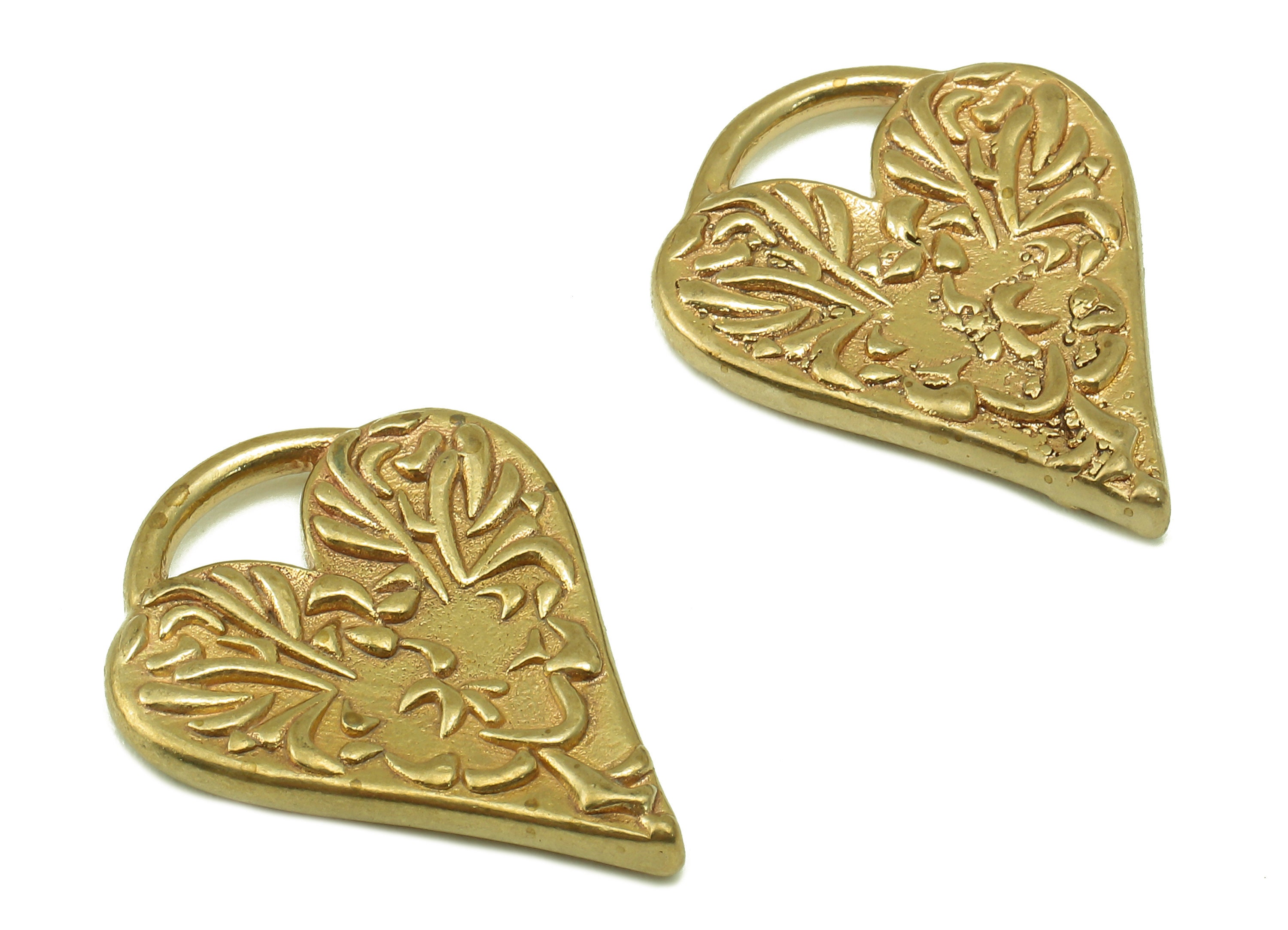Brass Heart Earring Charms - Raw Brass Heart Pendant - Flower Pattern Heart - Textured Heart Charm - Jewelry Making - 25x19.4x3mm - PP8556