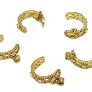 Brass Marquise Open Round C Ring - Raw Brass Earring With Zircon- Cartilage Earring - Huggie Hoop Cuff Earring - 14.47x10.78x2.18mm - PP8129