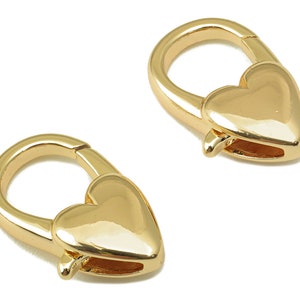 Brass Heart Lobster Clasp - Brass Lobster Clasp - Semi Heart Lobster - 18K Real Gold Plating - Jewelry Making - 24.4x 11.8 x 6.2mm - RGP6118
