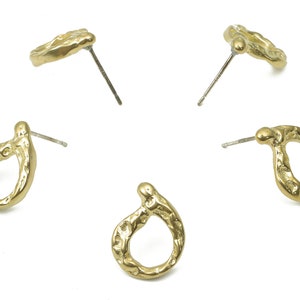Brass Hammered Earring Stud - Raw Brass Irregular Earring Post - Imitation Silver Stud - Jewelry Supplies - 15.64x11.77x2.78mm - PP7405