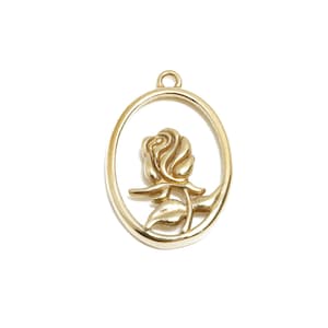 Rohe Messing Rose Charme - Oval Blumen Rahmen Halskette Anhänger - Elegante Blume Anhänger Basis für Muschel - Schmuckherstellung - 19.75x13x2.5 mm - PP11536