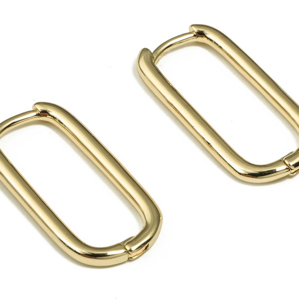 Rectangle Hoop Earrings – Small Huggie Hoops – U Shape Hoop – Minimal Earring - 18K Real Gold Plated Brass - 21.82x11.09x1.88mm - RGP3369