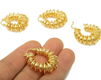Brass Spiral Coil Clasp - Brass Coil Binding Huggie Hoop - Gold Wire Spring Earring -Hoop Clasp- 18K Real Gold Plated - 32x27x11mm- RGP6301